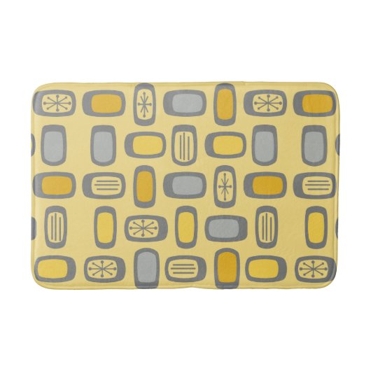 Tapis De Bain Rectangles arrondis jaune gris Midcentury MCM (Devant)