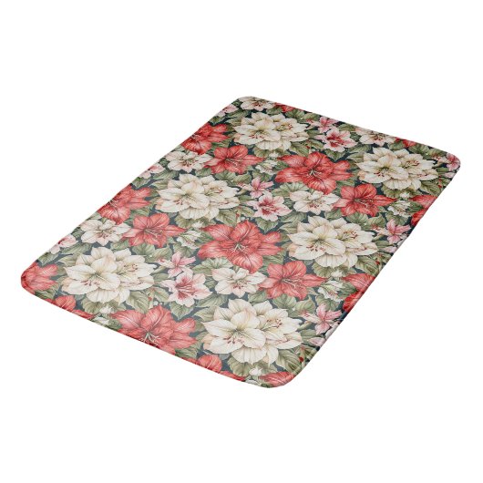 Tapis De Bain Red Amaryllis & White Azalea Christmas (Angle)
