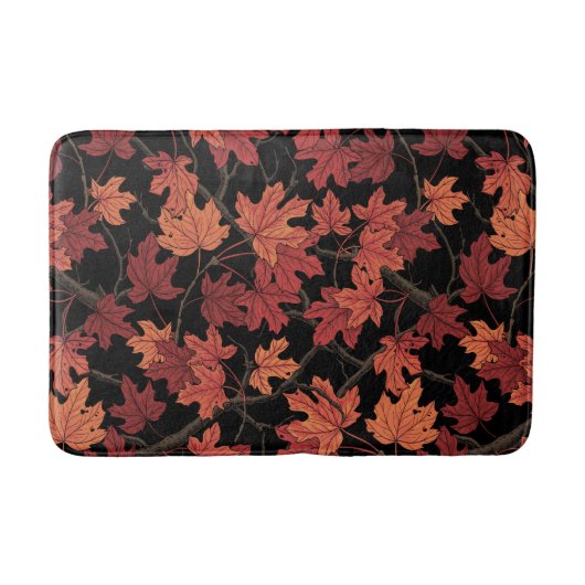 Tapis De Bain Red Autumn maple leaves on black (Devant)