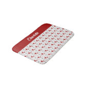Tapis De Bain Red Black Doodle Hearts Retro Monogram Name (Angle)