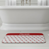 Tapis De Bain Red Black Doodle Hearts Retro Monogram Name