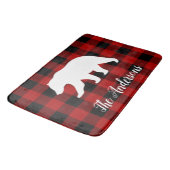 Tapis De Bain Red Buffalo Plaid & Bear | Nom personnel Cadeau (Angle)