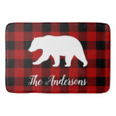 Tapis De Bain Red Buffalo Plaid & Bear | Nom personnel Cadeau (Devant)