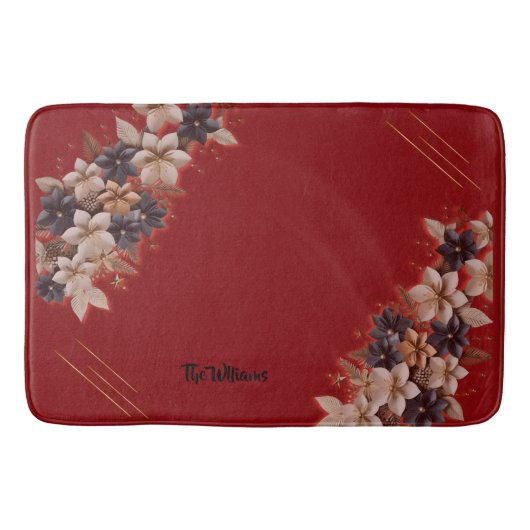 Tapis De Bain Red Floral Geometric Bath Mat (Devant)