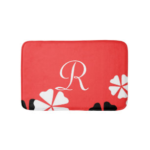 Tapis De Bain Red Floral Monogram Minimalist Plush