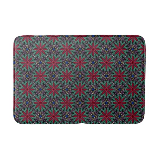 Tapis De Bain Red Floral With Green and Blue (Devant)