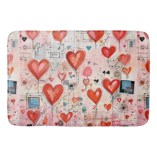 Tapis De Bain Red Hearts Whimsical Love Motif (Devant)