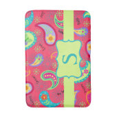 Tapis De Bain Red Lime Green Monogram Moderne Motif Paisley (Devant (Vertical))
