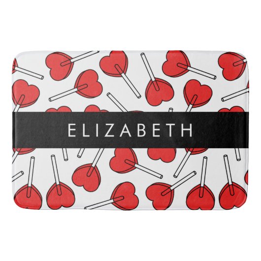 Tapis De Bain Red Lollipops, Heart Lollipops, Lolly, Your Name (Devant)
