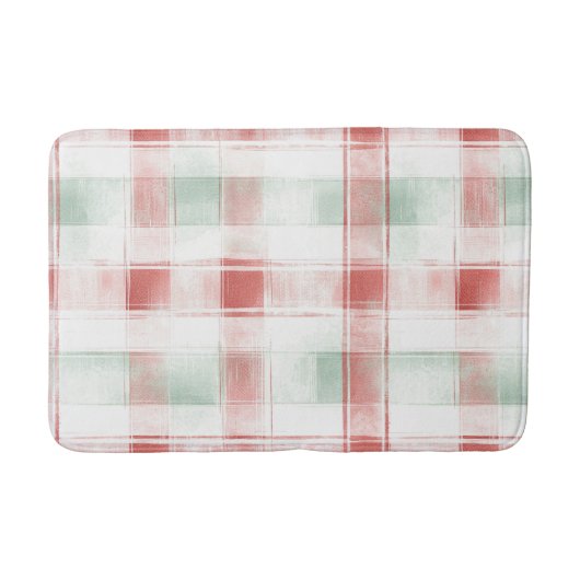 Tapis De Bain Red Mint Peppermint Mocha Plaid Stripes Christmas (Devant)