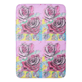 Tapis De Bain Red Rose Watercolor Flowers Pink Floral Painting