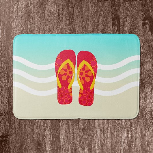 Tapis De Bain Red Summer Beach Flip Flops Bath Mat