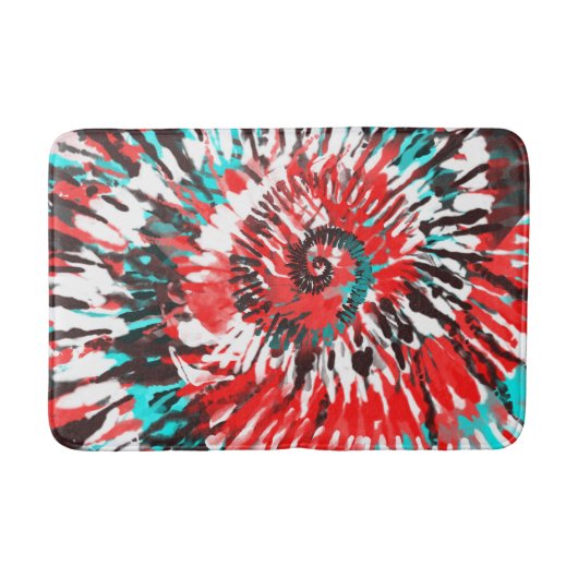 Tapis De Bain Red Teal Black White et Grey Tie Dye (Devant)