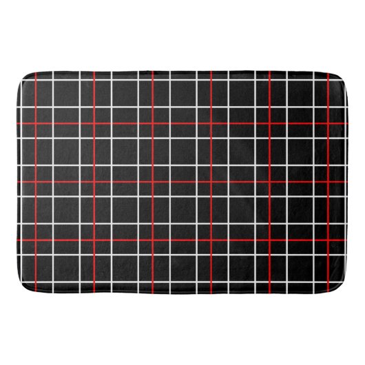 Tapis De Bain Red White Graphical Lines Black Plaid Design  (Devant)