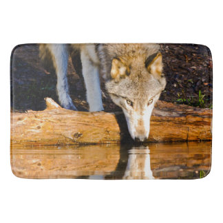 Tapis De Bain Réflexion du loup solitaire dans l'étang