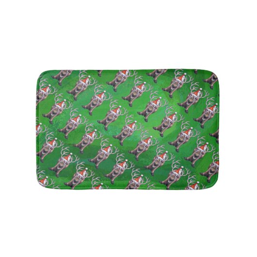 Tapis De Bain Reindees Noël Sur Vert (Devant)