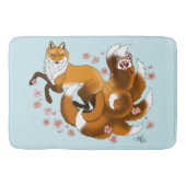 Tapis De Bain Renard Kitsune Fantaisiste Fleurs de Cerisier Bleu (Devant)