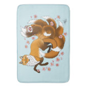 Tapis De Bain Renard Kitsune Fantaisiste Fleurs de Cerisier Bleu (devant Vertical)