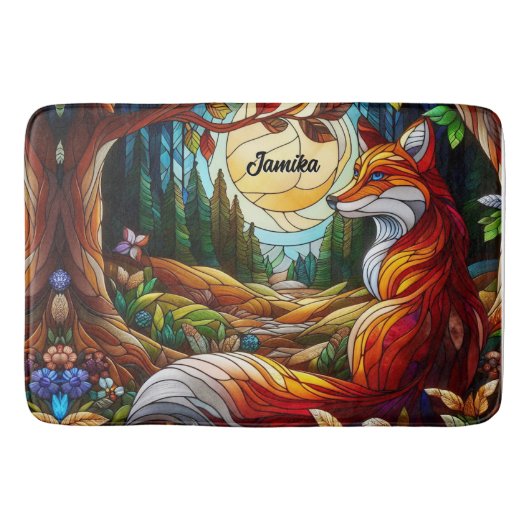 Tapis De Bain Renard rouge et soleil et forêt (Devant)