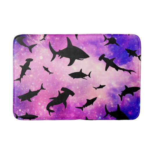 Tapis De Bain requin-poisson noir sur galaxie inclinée Espace (Devant)