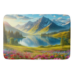 Tapis De Bain Ressort coloré/lac de montagne fleuri
