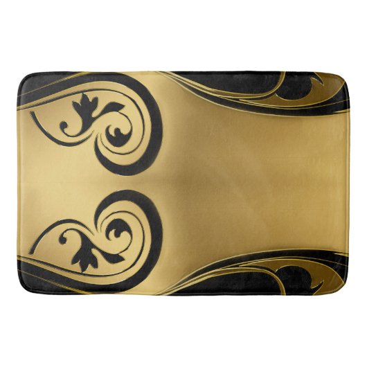 Tapis De Bain Résumé avec accents Gold sur Black & White (Devant)