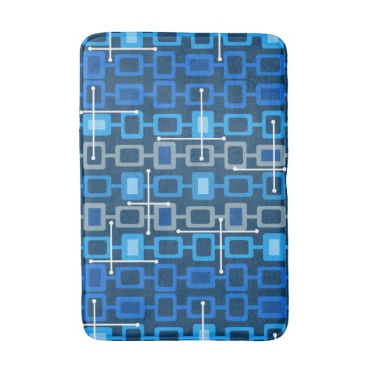 Tapis De Bain Retro 1950s Motif géométrique bleu (Devant (Vertical))
