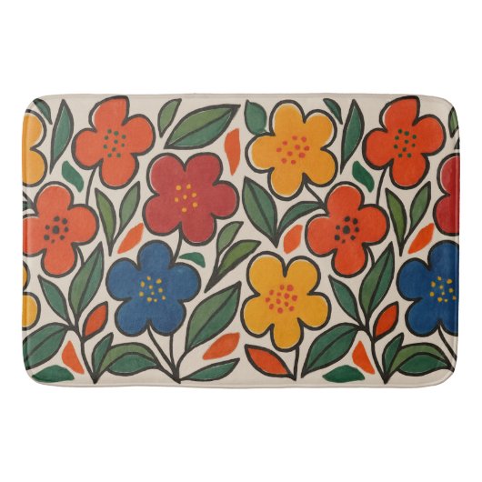 Tapis De Bain Retro 1960s Style Floral Pattern (Devant)