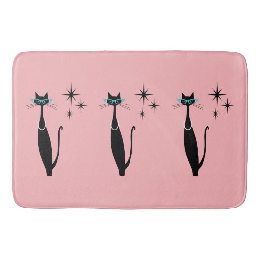 Tapis De Bain Retro Atomique Moyen Siècle Moderne MCM Chat noir (Devant)