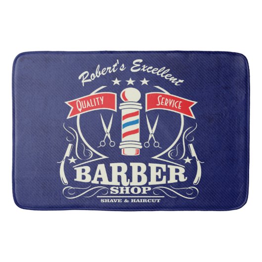 Tapis De Bain Retro Barber Stylet Work Floor Mat Blue (Devant)