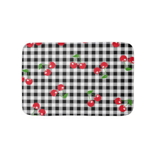 Tapis De Bain Retro Chic Cute Rouge Cerise Noir & Blanc En vichy