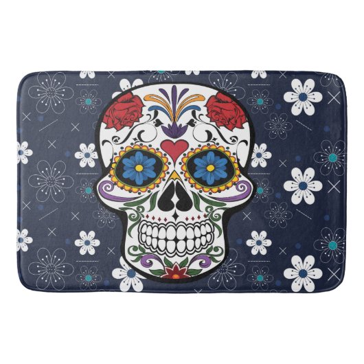 Tapis De Bain Rétro crâne bleu de sucre de fleur blanche de (Devant)