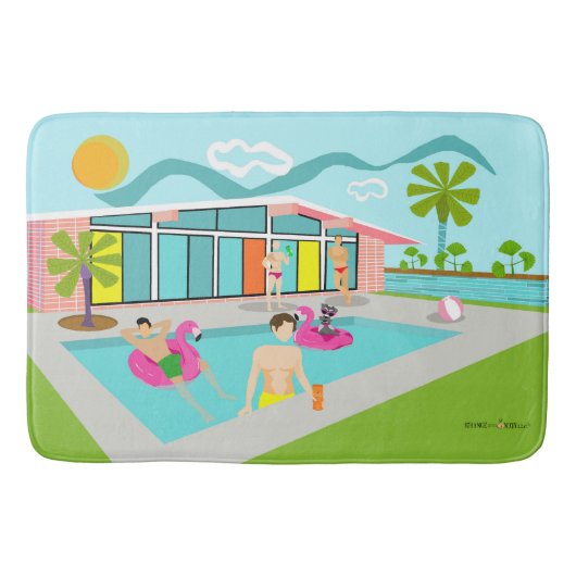 Tapis De Bain Retro Gay Pink Flamant rose Pool Party (Devant)