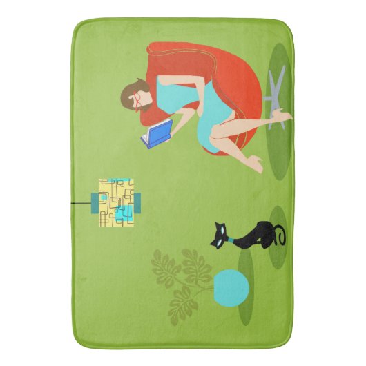 Tapis De Bain Retro Lecture Femme Bath Mat (devant Vertical)