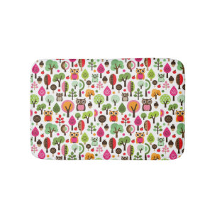 Tapis De Bain rétro motif de hibou d'arbre rose de feuille