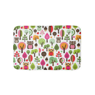 Tapis De Bain rétro motif de hibou d'arbre rose de feuille