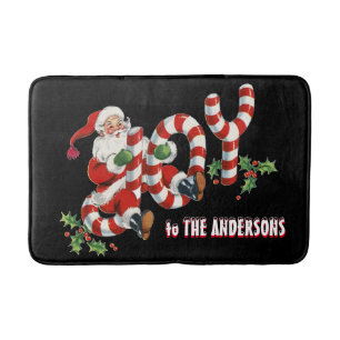 Tapis De Bain Retro Père Noël Envoi de joie Noël Personnalisé