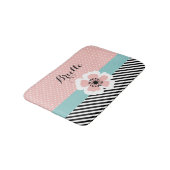 Tapis De Bain Rétro pois rose et fleur de rayures avec le nom (Angle)