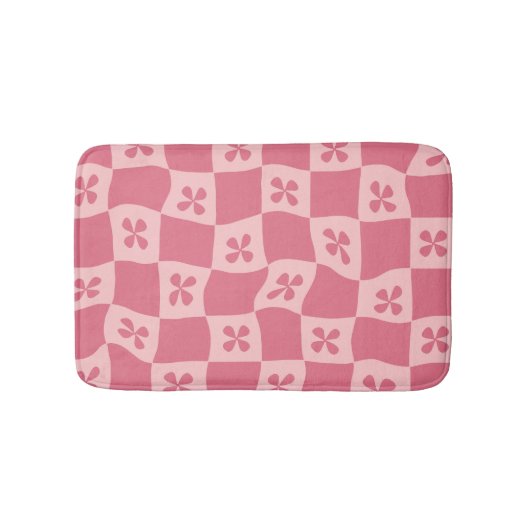 Tapis De Bain Retro rose À damiers motif floral (Devant)