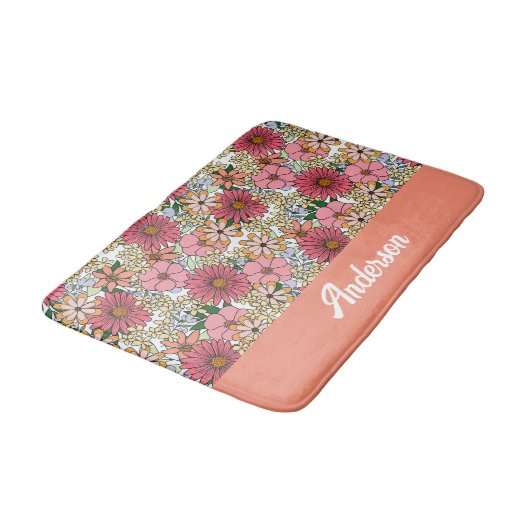 Tapis De Bain Retro Super Floral Daisy Boho (Angle)