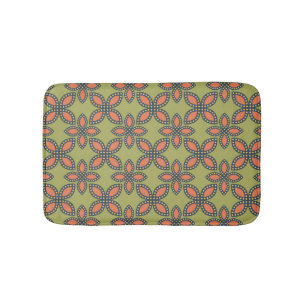 Tapis De Bain Retro Vert et Orange Abstrait motif floral