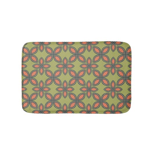 Tapis De Bain Retro Vert et Orange Abstrait motif floral (Devant)