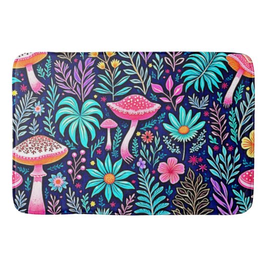 Tapis De Bain Rêve de forêt de champignons psychédélique néon (Devant)