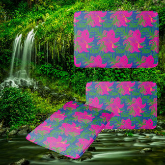 Tapis De Bain Rêves de forêt tropicale Hibiscus Vert Bleu Rose C