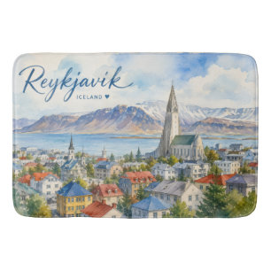 Tapis De Bain Reykjavik Islande souvenir aquarelle
