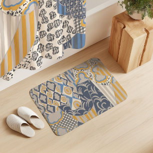 Tapis De Bain Rideaux à motifs mixtes Crème Jaune Ardoise Bleu B