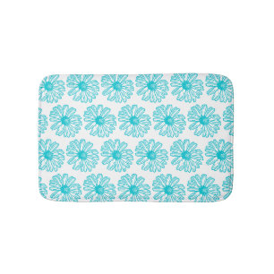 Tapis De Bain Robin Egg Blue Daisy Print, Hippie Flowers Motif