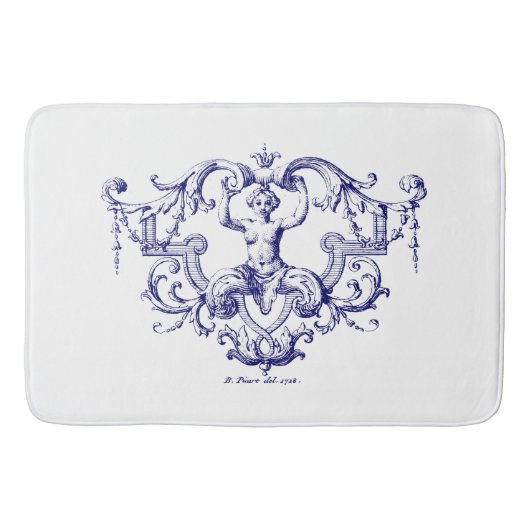 Tapis De Bain Rococo Sirène Rococo Baroque Bleu & Blanc (Devant)