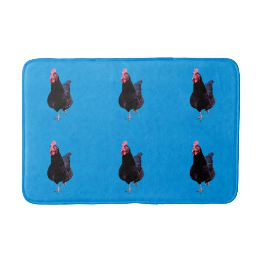 Tapis De Bain Rooster Noir Sur Arrière - plan Bleu, (Devant)
