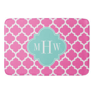 Tapis De Bain Rose Chaud2 Avec Marocain #5 Turquoise 3 Init Mono